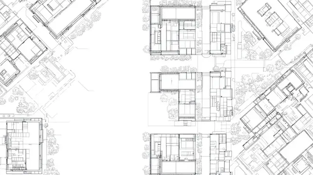 Чертеж плана застройки с домами и деревьями сверху