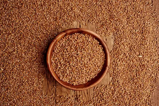 Тарелка с органическими злаковыми продуктами на деревянном столе