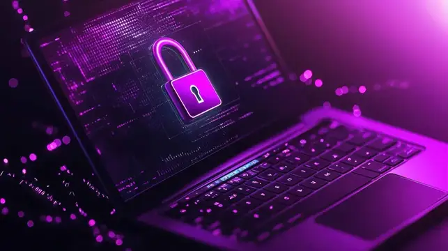 3D-рендер ноутбука с неоновым замком на экране