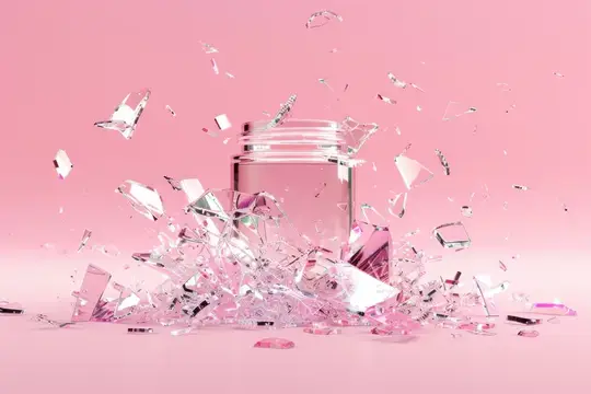 3D-рендер разбитой стеклянной банки на розовом фоне