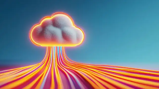 3D-рендер облака с разноцветными светящимися линиями данных