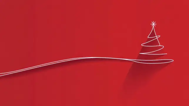 Элегантный рисунок рождественской елки белыми линиями на ярком красном фоне, символизирующий праздничное торжество