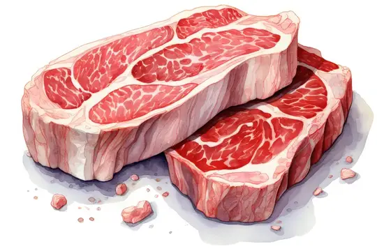 Акварельная иллюстрация двух кусков мраморной говядины