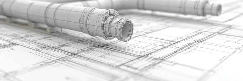 3D-рендер промышленных трубопроводов на чертеже
