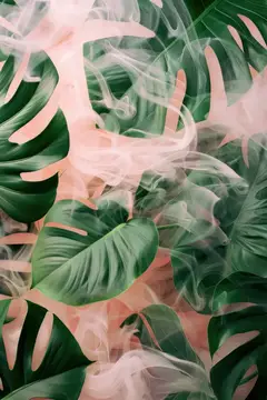 Тропические листья монстеры в розовом дыму