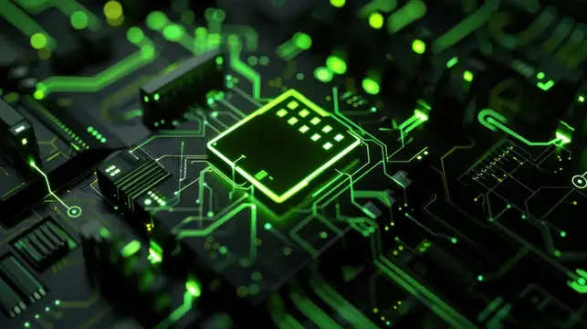 3D-рендер светящегося процессора на зелёной плате
