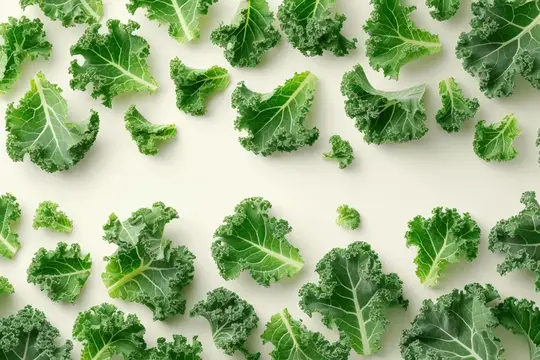 Свежие листья кудрявой капусты кале на светлом фоне