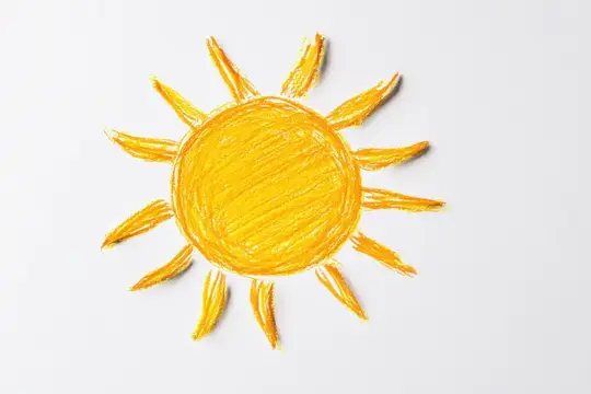 Рисунок жёлтым восковым мелком солнца с лучами