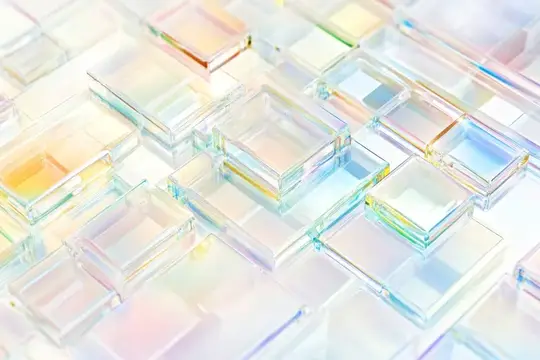 3D-рендер прозрачных стеклянных кубиков с радужным блеском