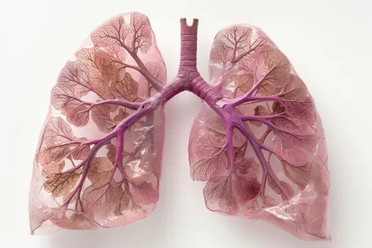 3D-модель человеческих легких с бронхиальным деревом на белом фоне