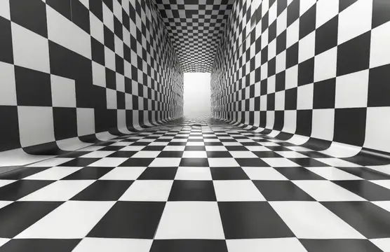 3D-рендер туннеля с чёрно-белой шахматной перспективой
