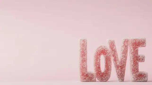 Объёмные буквы LOVE в блёстках на нежно-розовом фоне