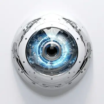 3D-рендер футуристического роботизированного глаза с синим свечением