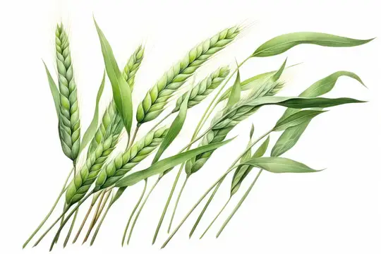 Иллюстрация с колосьями зелёной пшеницы на белом фоне