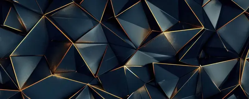 3D-рендер тёмно-синих граней с золотыми рёбрами