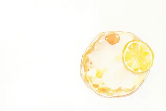 Акварельный рисунок блина с долькой лимона