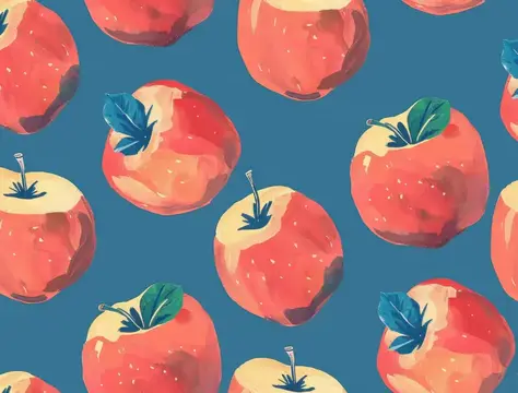 Иллюстрация с красными яблоками на синем фоне