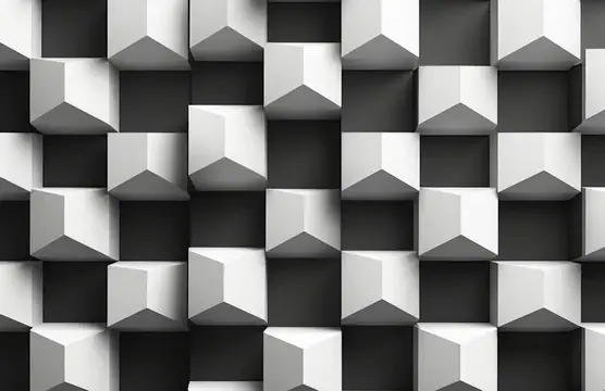 3D-рендер чёрно-белых объёмных кубов в шахматном порядке