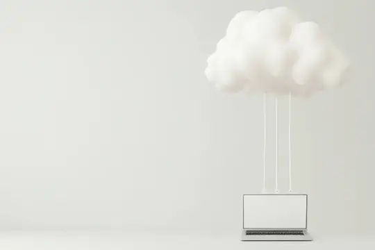3D-рендер с ноутбуком, соединённым с облаком