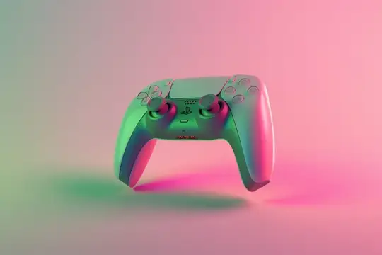 3D-рендер игрового контроллера в неоновом розово-зелёном свете