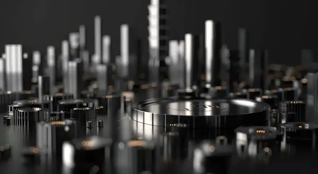 3D-рендер футуристического города с блестящими небоскрёбами