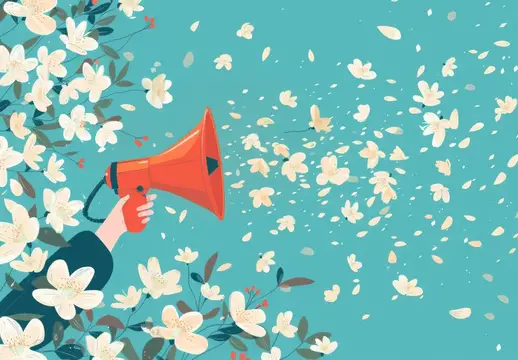 Объявление через мегафон в цветущем дереве