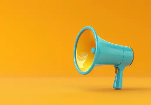 3D-рендер бирюзового рупора на оранжевом фоне