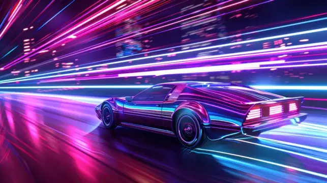 3D-рендер спортивного автомобиля в неоновых лучах скорости