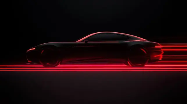 3D-рендер силуэта спортивного автомобиля с красными неоновыми полосами