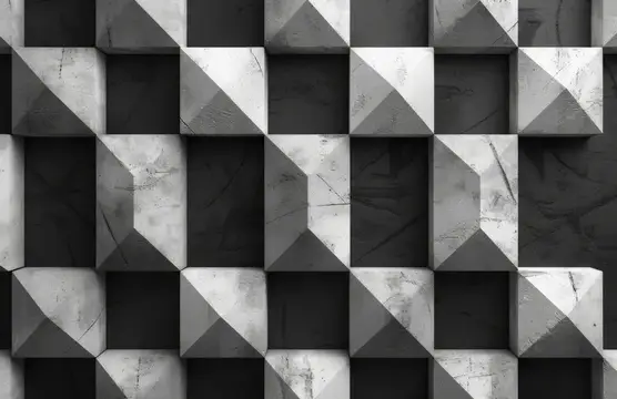 3D-рендер чёрно-белых бетонных кубов с треугольными гранями