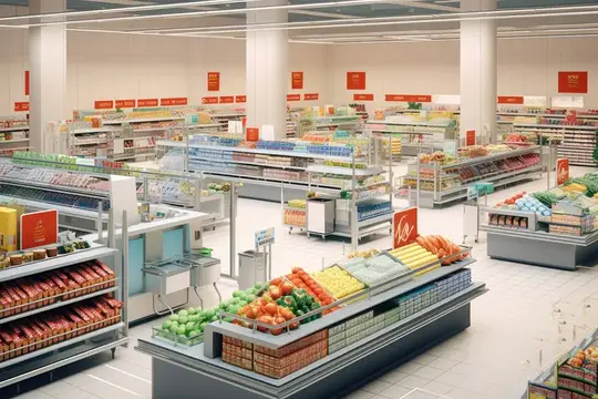 Маркетинговый проход в продуктовом магазине