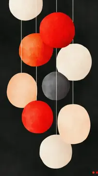 Это произведение искусства представляет собой яркую композицию из разноцветных сфер, подвешенных в современном стиле на черном фоне, идеально подходит для интерьерного декора, любителей искусства и…