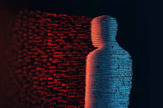 3D-рендер цифрового силуэта человека из строк кода