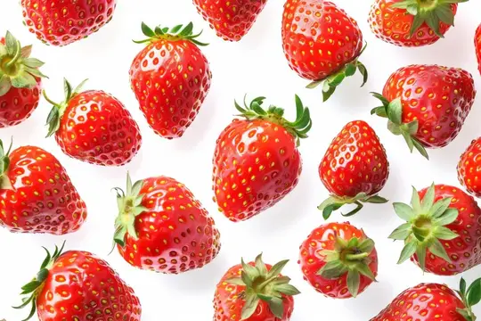 Свежие спелые ягоды клубники, выложенные по кругу на белом фоне, с одной ягодой в центре