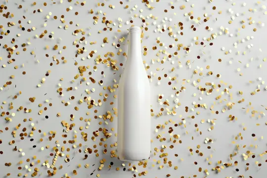 Праздничное золотое конфетти на белой бутылке для торжественных случаев, декора вечеринок и особых событий