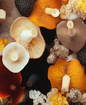 Потрясающая подборка разноцветных грибов, демонстрирующая их уникальные формы и текстуры