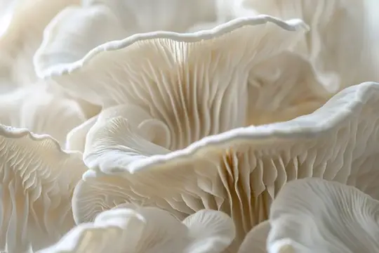 Белые вешенки крупным планом с нежными пластинками
