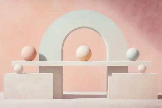 3D-рендер пастельной композиции с аркой и сферами