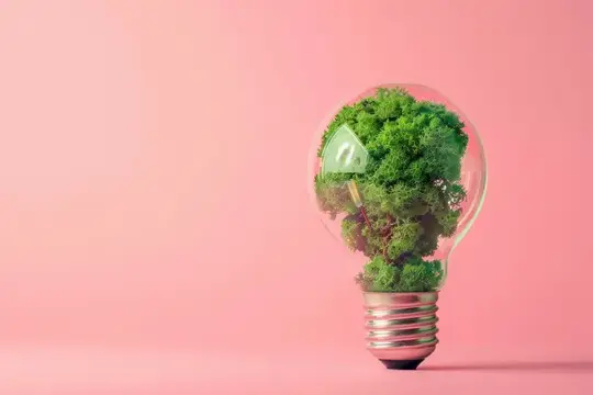 3D-рендер лампочки с мхом внутри на розовом фоне