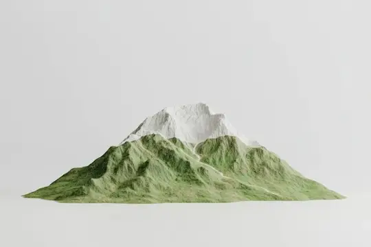 Детализированный 3D-горный пейзаж со снежными вершинами и яркой зеленью