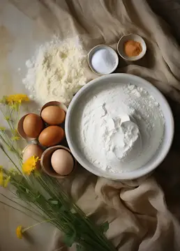 Ингредиенты для выпечки на льняной ткани с желтыми цветами