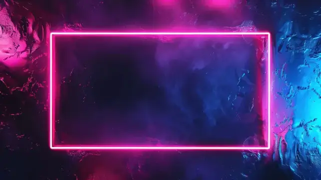 Неоновый розовый прямоугольник на фоне синих и фиолетовых ледяных узоров