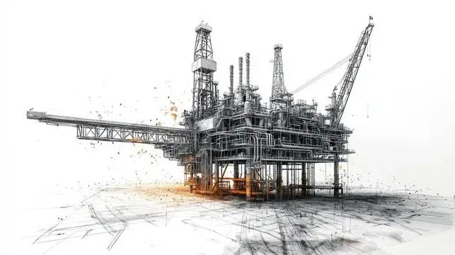 Иллюстрация нефтяной платформы с краном и буровыми вышками