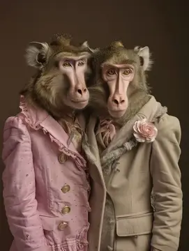Две обезьяны в старинных камзолах с розами