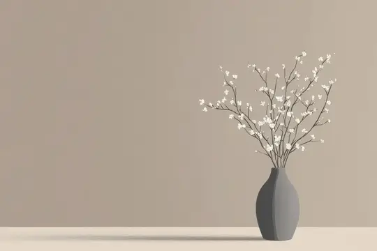 3D-рендер вазы с ветками белых цветов на бежевом фоне