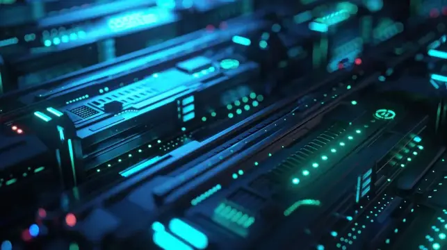 3D-рендер футуристической микросхемы с неоновой подсветкой