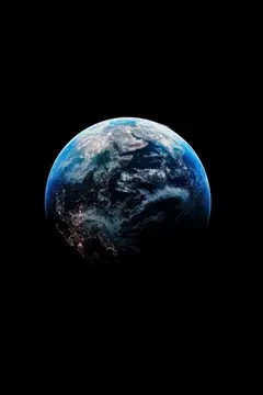 3D-рендер планеты Земля с ночными огнями городов на чёрном фоне