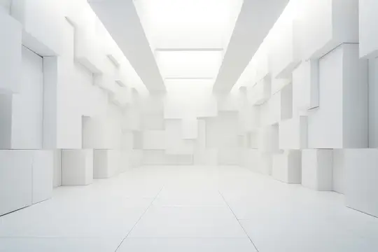 3D-рендер белого коридора с геометрическими стенами