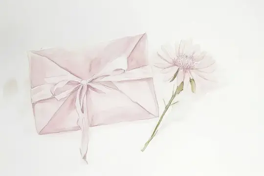 Акварельный рисунок с розовым конвертом и цветком