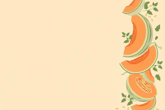 Иллюстрация с ломтиками дыни и листьями на бежевом фоне